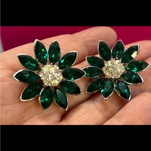 Crown Trifari Rhodium Crystal Clip Earrings. Alfred Philippe Era